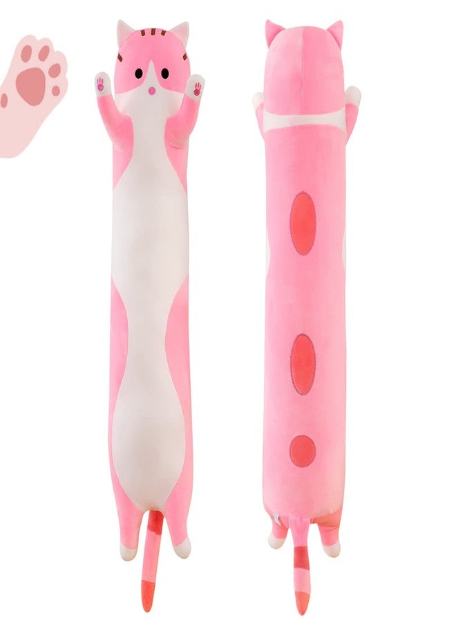 Rexinc Long Pink Cat Plush Pillow Toy Sleeping Pillow Cute Cartoon Cat Stuffed Animals Soft Long Body Pillow Gift for Kids(19.68in) - Image 1